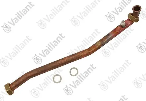 Kupferrohr von Vaillant mit zwei Anschlussmuttern und Dichtungen, gebogen, zur Verwendung in Heizungs- oder Sanitärsystemen.